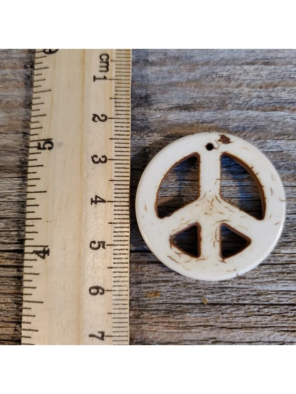 Peace Sign Pendant Off White Magnesite Stone with Matrix